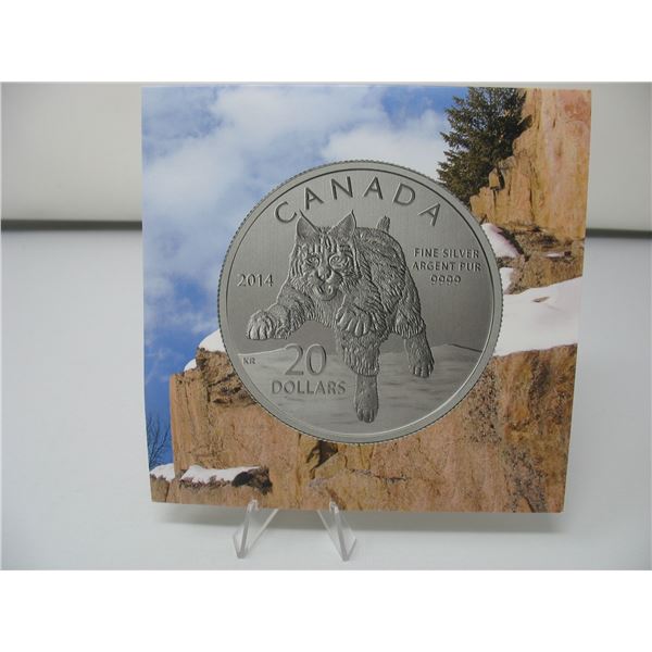 2014 ROYAL CANADIAN MINT SILVER $20 COIN with Folder - Bobcat