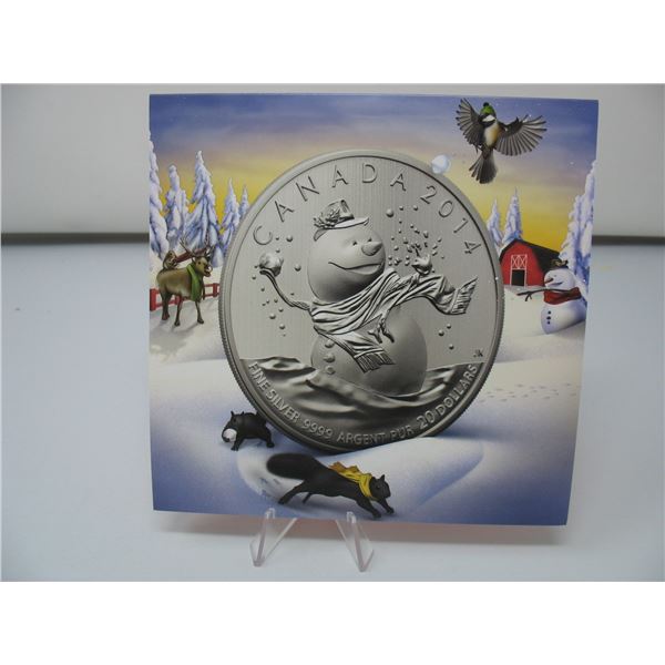 2014 ROYAL CANADIAN MINT SILVER $20 COIN with Folder - Snowman