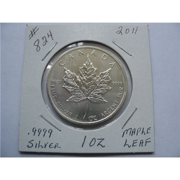 2011 ROYAL CANADIAN MINT .9999 PURE SILVER - 1 OUNCE  SILVER MAPLE LEAF