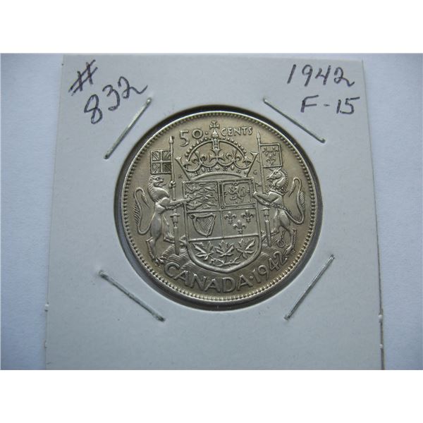 1942 CANADIAN SILVER 50 CENT COIN