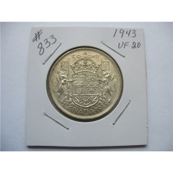 1943 CANADIAN SILVER 50 CENT COIN