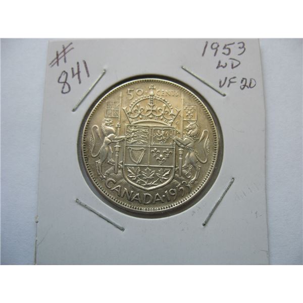1953 LD  CANADIAN SILVER 50 CENT COIN
