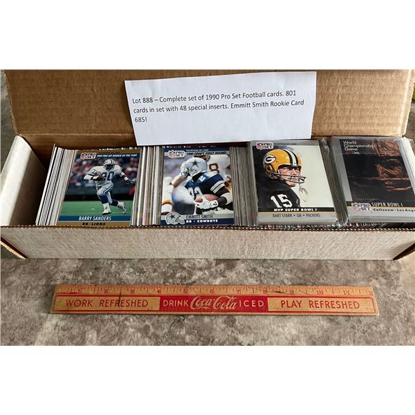 888 – Complete set of 1990 Pro Set Football cards. 801 cards in set with 48 special inserts