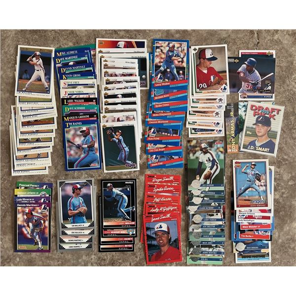 890 – Montreal Expos Baseball Card lot of 90+ different cards. Mixed brands. Mixed years.