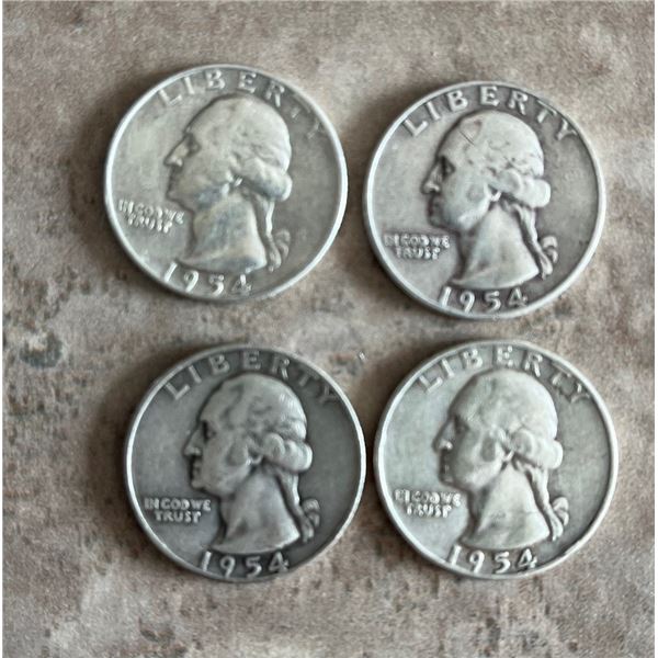898 – Coins. Lot of 4 American US silver quarters from 1954.