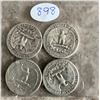 Image 2 : 898 – Coins. Lot of 4 American US silver quarters from 1954.