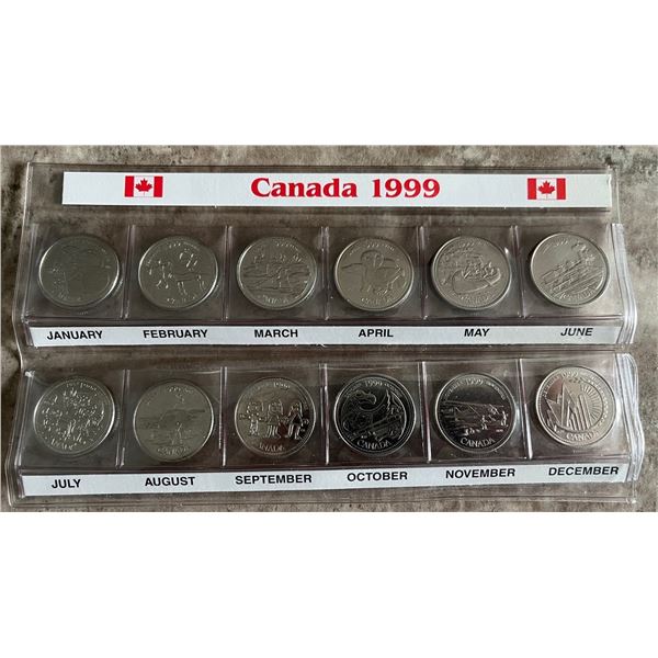900 – Canada 1999 Millennial Set of 12 quarters in commemorative pouch sleeve.