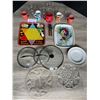 Image 1 : Misc lot - glass mugs, dessert dishes, lids, serving trays, Chinese checkers