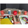 Image 3 : Misc lot - glass mugs, dessert dishes, lids, serving trays, Chinese checkers