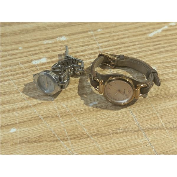 (2) Watches (1) Genuine Leather Fossil (works) (1) Stainless Steel watch