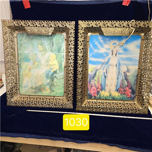 2 Lenticular Religious Light Up Pictures, Both Work 17"x21"