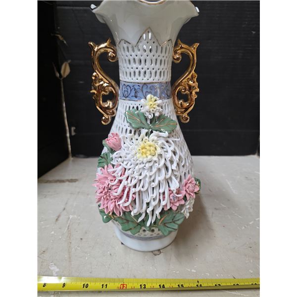 Porcelain carved vase- 14"H