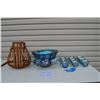 Image 1 : Blue punch bowl with 12 cups / Hanging wicker candle holder