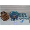 Image 3 : Blue punch bowl with 12 cups / Hanging wicker candle holder