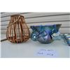 Image 4 : Blue punch bowl with 12 cups / Hanging wicker candle holder