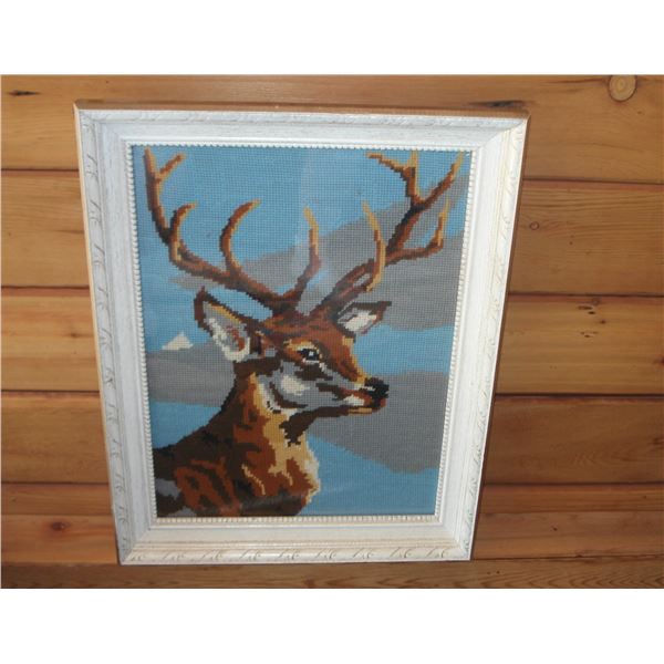 Vintage Framed Petit Point Stag