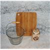 Image 1 : Vintage Cutting Board  Country Glass Pail (not old) and Collectible Tin