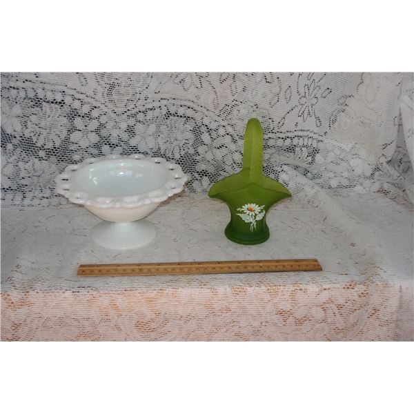 Vintage Milk Glass and Basket
