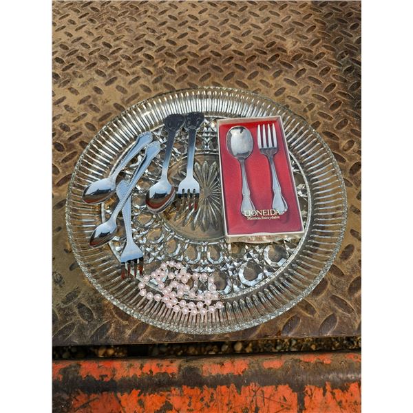 Glass Serving Tray/Spoons/Kids Necklace