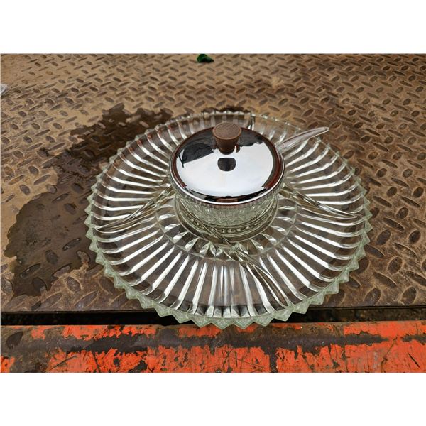 Glass Serving Tray/ Dip Dish & Spoon