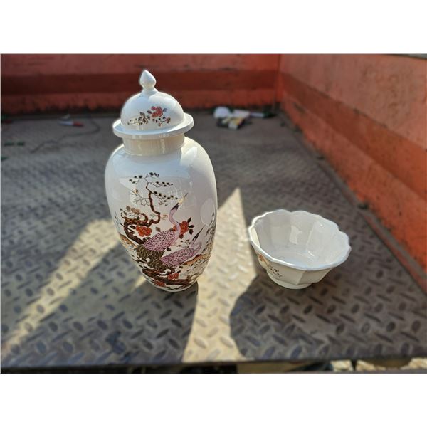 Sheer Curtains/Vintage Porcelain Ginger Jar & Candy Dish