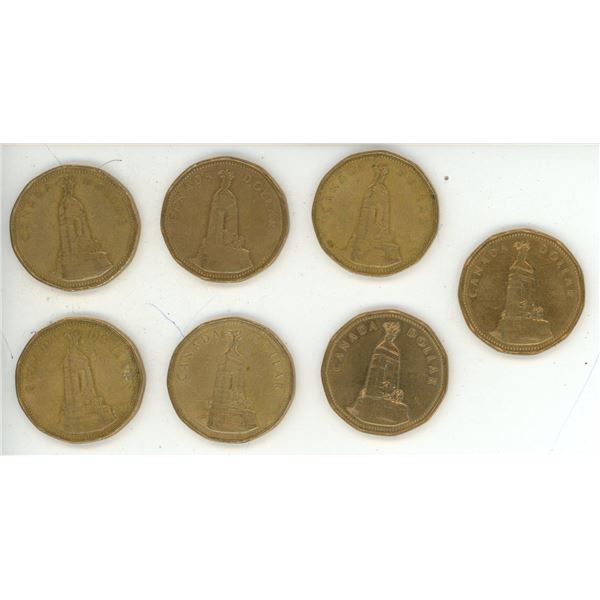 (7) 1994 National War Memorial Canadian One Dollar Coins.