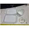 Image 1 : Corningware blue cornflower cake pans, 12" by 4" by 2" and 1 sauce maker with 2 lids