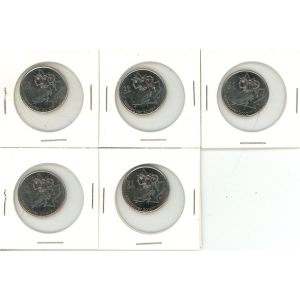(5) 2010 Canadian Vancouver 25 Cents Coin.