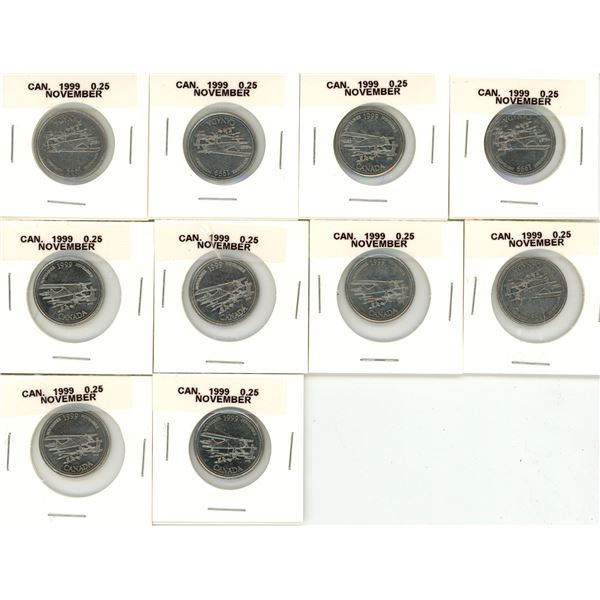 (10) 1999 Canadian November 25 Cents Coin.
