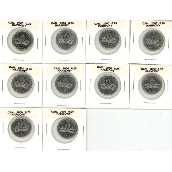 (10) 2000 Canadian Harmony 25 Cents Coin.