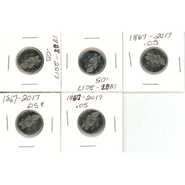 (5) 1867-2017 Canadian 150 Anniversary of Confederation 5 Cents Coin.