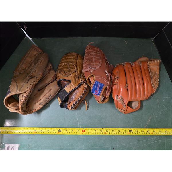 lot of 4 baseball gloves