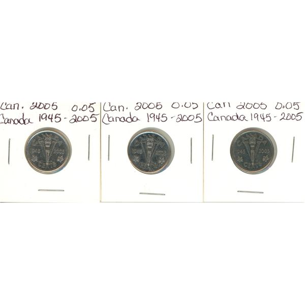 (3) 1945-2005 Canadian 5 Cents Coin.