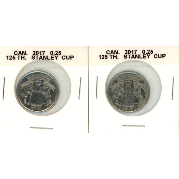 (2) 2017 Canadian 125th Stanley Cup 25 Cents Coin.