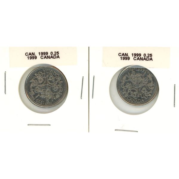 (2) 1999 Canadian 25 Cents Coin.