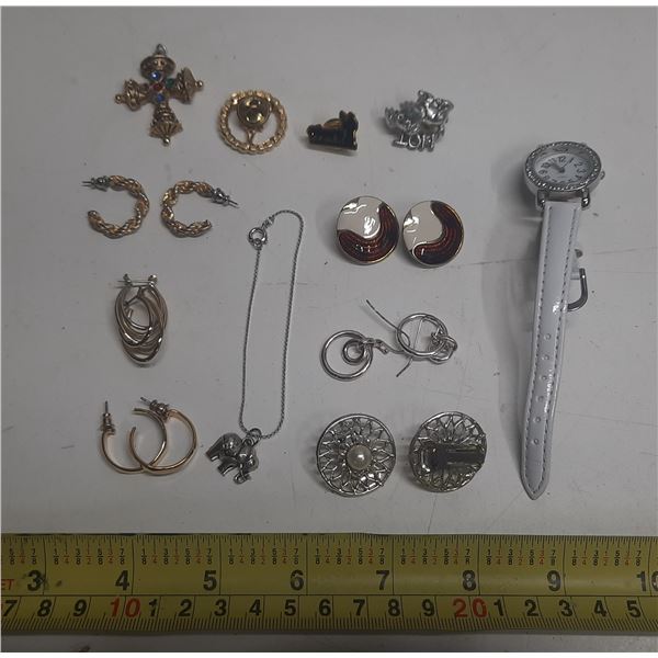 Quartz Watch (Working), 6 Set of Earings, Chain Bracelet, etc.