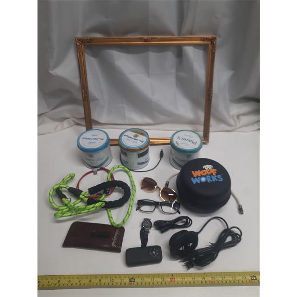 Power Bank 5000 Mah, Watch (Working), Dog Collar, Sunglasses, Woof Works Box, 3 Empty Tobacco Tins, 