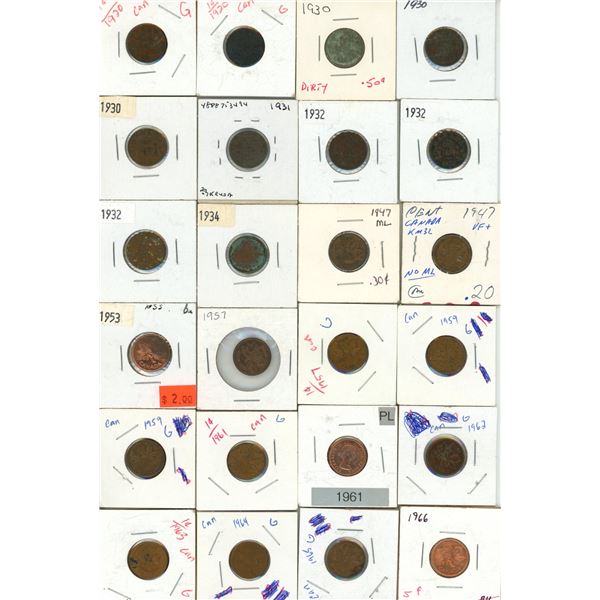 1920-1998 Canadian One Cent Coins. (Total 30 Coins)