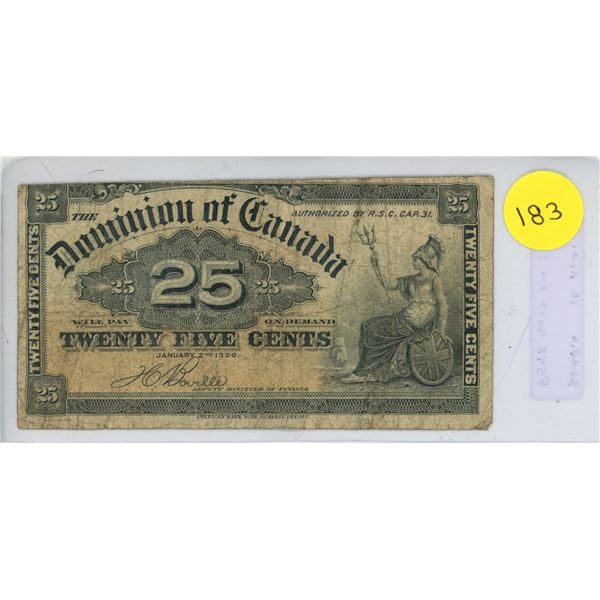 1900 25 Cents Shinplaster. Boville signature. DC—15b. Fine.