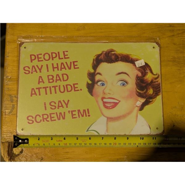 Tin Sign Approx. 8"x11" BAD ATTITUDE