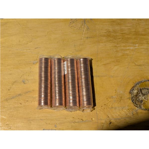 4 Rolls of 2012 1 Cent Canadian BU. Magnetic