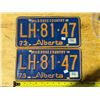 Image 1 : 1973 Alberta License Plates Matching Set LH-81-47