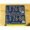 Image 1 : 1974 Alberta License Plates Matching Excellent Condition LX-26-80