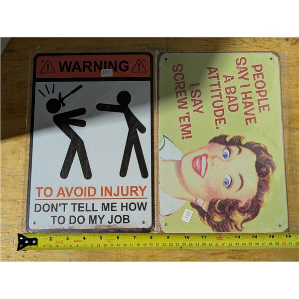 Tin Sign Aproxx. 8"x11 3/4" WARNING + BAD DAY