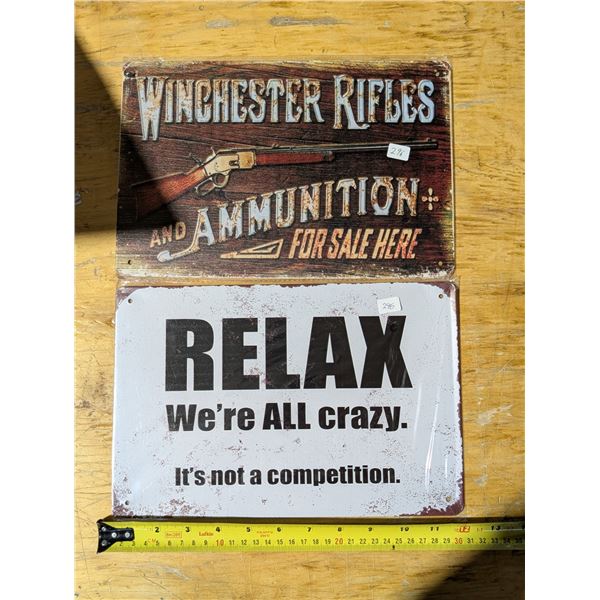 Tin Sign Aproxx. 8"x11 3/4" WINCHESTER + RELAX