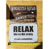 Image 1 : Tin Sign Aproxx. 8"x11 3/4" WINCHESTER + RELAX