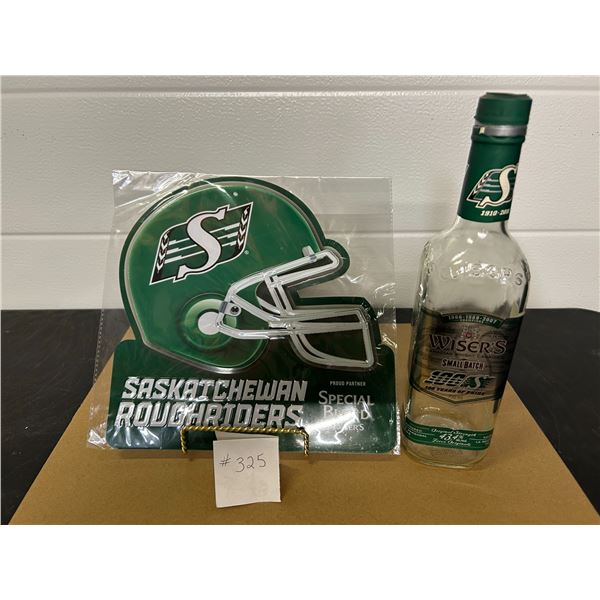 Roughriders wisers bottle and sign