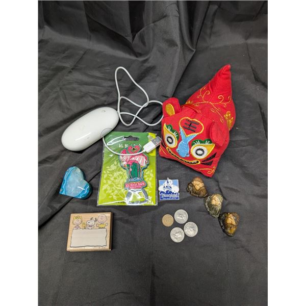 Lot of misc. Collectables and misc. (Peanuts stamp, Disney Pin, Apple Mouse, Bottle Opener, and etc.