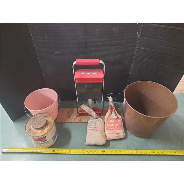 Lee Load All Stotgun Reloader Press, Extra Hard Lad Shot Bag, Ball Powder, Bucket, etc.