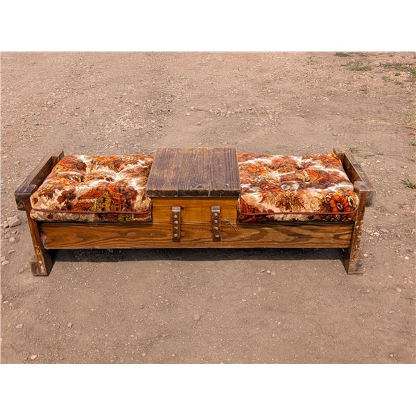 Vintage Oak Wood Bench 62"Lx21.5"Wx27"H w/ Cushion Seats (Good Condition)